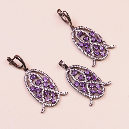 Amethyst with Cz 925 Sterling Sliver Jewelry Set