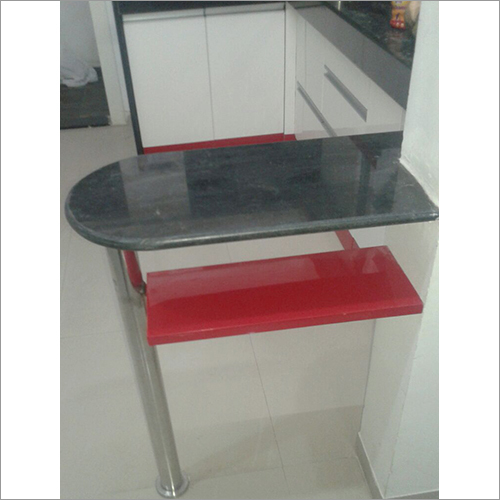 Kitchen Furniture - Granite, Steel Semi-Circular Top, Red, Metal Legs | Durable, Space Saving, Stylish, Easy Cleaning, Glossy Finish