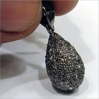 Silver And Diamond Beads Pendant - 925 Sterling Silver, 18mm X 8mm, Natural 0.12 Ct Round Diamond, High Polish Finish, Unisex