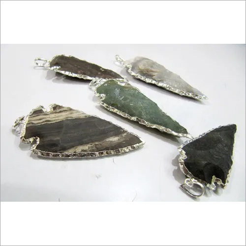 Jasper Arrowhead Charm Silver Electroplated Pendant Size: 2.5 Inches