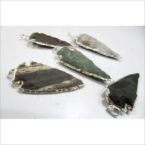 Jasper Arrowhead Charm Silver Electroplated Pendant Size: 2.5 Inches