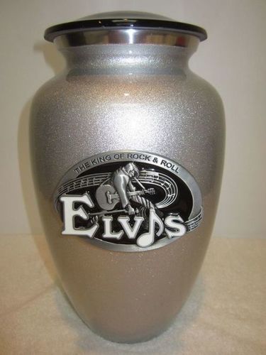 Silver Polished Elvis Printed Brass Cremation Urn