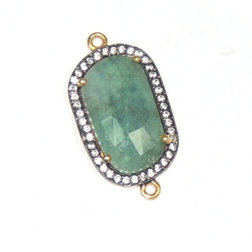 Emerald with CZ 925 Sterling Sliver Connector Jewelry