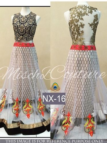 White Fancy Designer Stylish Latest Net Lehenga