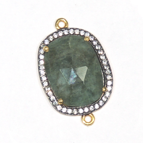 Emerald with CZ 925 Sterling Sliver Connector Jewelry