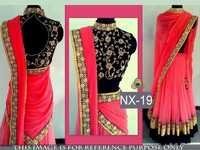 Fancy Designer Semi-stitched Lehenga - Georgette Fabric With Raw Silk Blouse, Pink And Black Embroidered Design | Breathable, Washable, Traditional Ethnic Wear For Parties