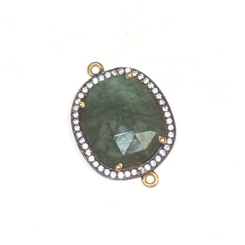 Emerald with CZ 925 Sterling Sliver Connector Jewelry