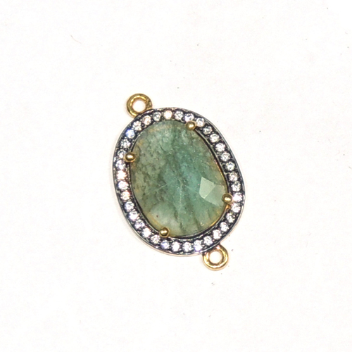 Emerald with CZ 925 Sterling Sliver Connector Jewelry