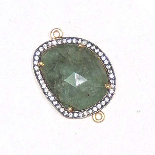 Emerald with CZ 925 Sterling Sliver Connector Jewelry