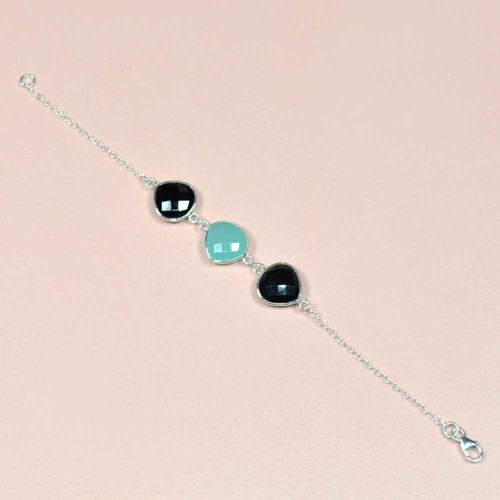 Black Spine With Peru Chalcedony 925 Sterling Sliver Bracelet Jewelry