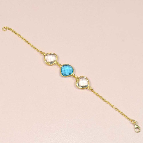 Blue Topaz with Crystal 925 Sterling Sliver Bracelet Jewelry