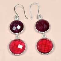 Dyed Ruby With Rubllite 925 Sterling Sliver Earring Jewelry