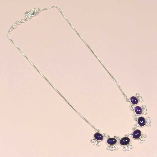 Amethyst 925 Sterling Sliver Bezel Necklace Jewelry