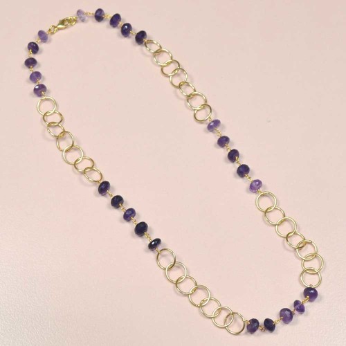 Amethyst 925 Sterling Sliver Beaded Necklace Jewelry