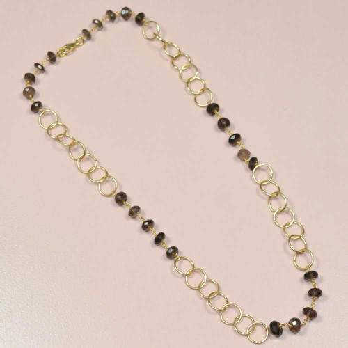 Smoky Quartz  925 Sterling Sliver Beaded Necklace Jewelry