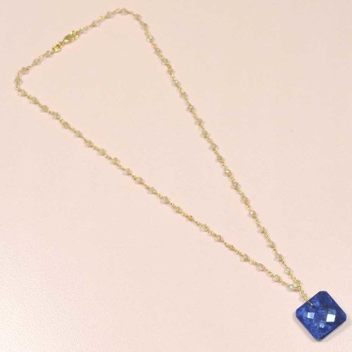 Crystal With Blue Sapphire 925 Sterling Sliver Beaded Necklace