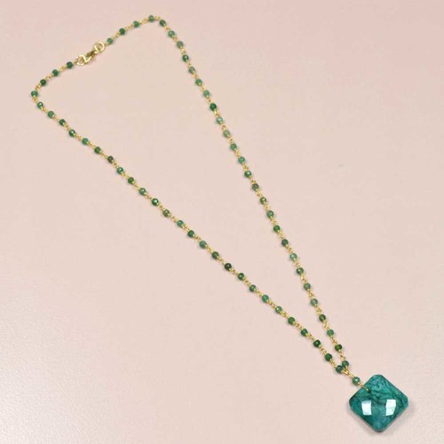 Green Onyx With Emerald 925 Sterling Sliver Beaded Necklace Jewelry