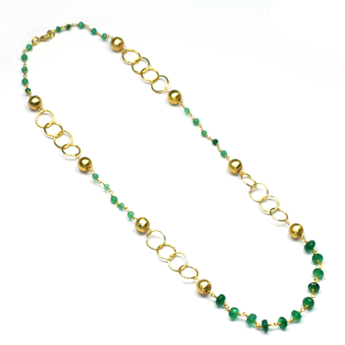 Green Onyx 925 Sterling Silver Beaded Necklace Jewelry