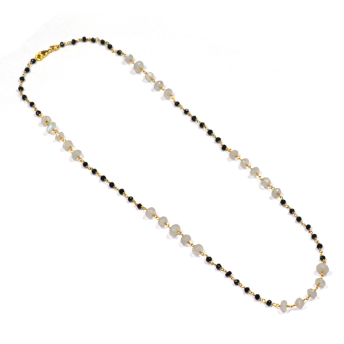 Black Spinel With Rainbow Moonstone 925 Sterling Sliver Beaded Necklace