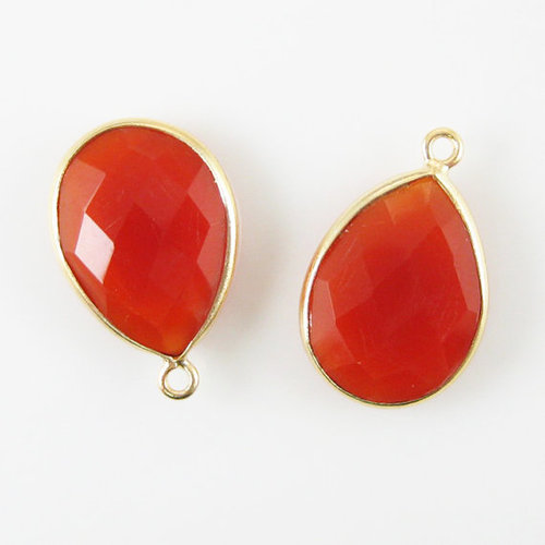 Bezel Pendant - Teardrop Shape 22x15mm, Natural Carnelian Gemstone in Orange Color, 2 Pcs