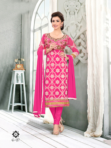 Fancy Designer Exclusive Latest Georgette Salwar Suit-IB-1067-27 - Georgette Material, Semi Stitch Size L/M/S/XL, Pink Color | Breathable, Full Sleeves, Embroidered, No Fade, Quick Dry