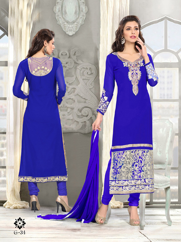 Fancy Designer Exclusive Latest Georgette Salwar Suit-IB-1067-34 - Fabric Dupatta: Nazneen, Bottom: Santoon Silk, Color: Blue , Full Sleeves, Embroidered Laces, Breathable and Washable