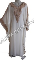 Eid Special White Farasha Kaftan - Embroidered Premium Chiffon, Free Size, Sequin & Crystal Detailing, Relaxed Fit