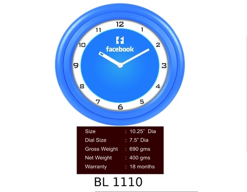 Wall Clock - Plastic, 26.5cm Diameter, Blue, 7.8cm Thick | Accurate Timekeeping, Stylish Design, Durable Material, Long Battery Life