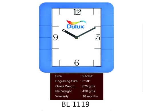 Wall Clock - Plastic, 8"x8", Blue | Accurate Timekeeping, Easy Readability, Customizable Branding