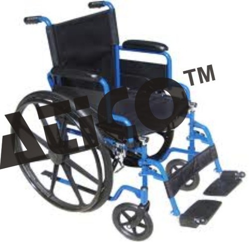 Wheelchair Detachable Footrest - Chromed Steel Frame, Blue, Solid Caster Wheels | Flip Up Armrest, Patient Controlled Brakes, Detachable Footrest