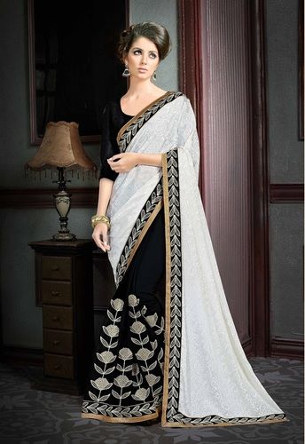 Black and white party wear cheap saree