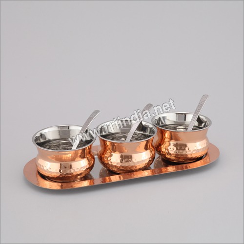 Set of 3 Copper Bowls With Spoons