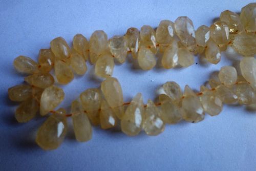 Citrine Faceted Drops - Natural Gemstone Beads 7X11-5X10mm , Orange and White Agate Beads