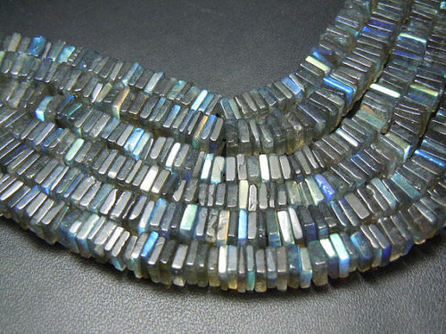 Labradorite Faceted Heishi Cut - 10 Inches, Grey & Blue Natural Gemstone Beads, Very Rare Emerald Shape