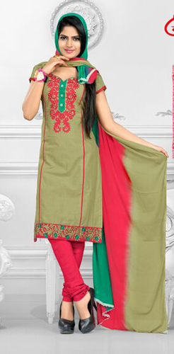 Green Pink Cotton Embroidered Punjabi Dress Salwar Suit