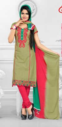 Green Pink Cotton Embroidered Punjabi Dress Salwar Suit