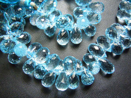 Topaz Faceted Drops - 20 Pieces Sky Blue Natural Tear Drop Gemstones, 7-8Mm Size, 25-34 Grams Weight