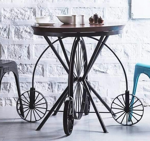 Rustic Metal and Wood Tricycle Table - 30x30x75cm, Brown | Unique Design, Durable, Easy Assembly, Space Saving