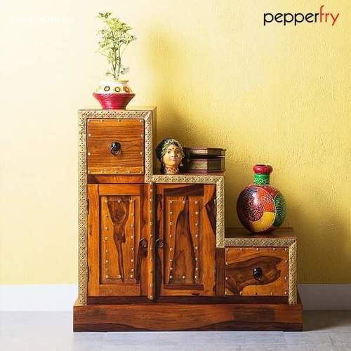 IMG - Sheesham Wood 36x30x72 Inches Brown, Three Compartments, Two Drawers, Hand-Carved Step Cabinet