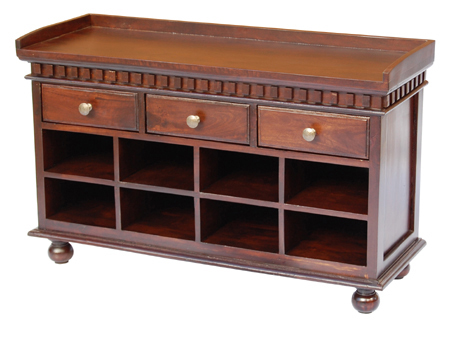 Solid Wood Entryway Storage Cabinet - 36x16x30 Inches, Dark Brown, Traditional Style, Three Drawers, Twelve Shelves