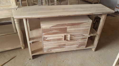 Wood Storage Cabinet - 48x16x30 Inches, Unpainted | Two Drawers, Two Shelves, Stylish Durable Design, Easy Assembly