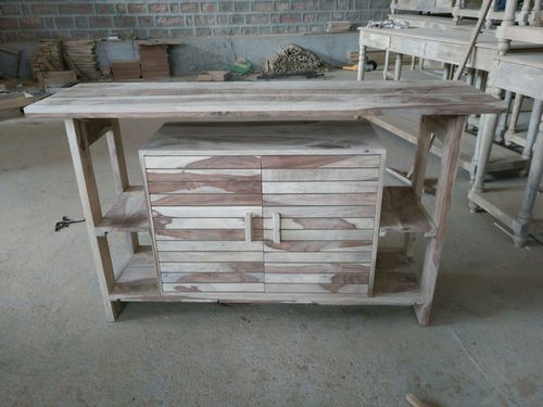 Wood Storage Cabinet - 48x24x30 Inches, Gray Distressed Finish, Durable Wood, 1 Drawer, 2 Shelves