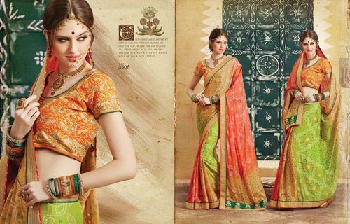 Designer Sarees - Silk Blend 5.5m, Half-and-Half Design | Embroidery, Soft Fabric, Vibrant Colors, Comfortable Wear