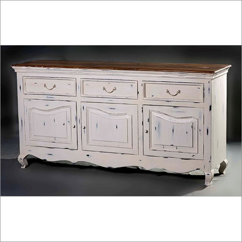 Distress 3 Drws. & 3 Doors Side Board - Mango Wood & Sleeper Top, 180x45x90 cm, White | Ample Storage, Elegant Design, Easy Assembly