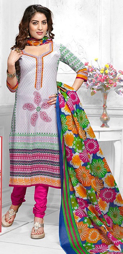 White Cotton Printed Salwar Suit