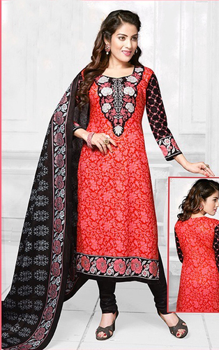 Orange Black Cotton Printed Ethnic Salwar Suit