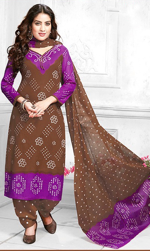 Purple Brown Bandhani Cotton Printed Bollywood Salwar Suit