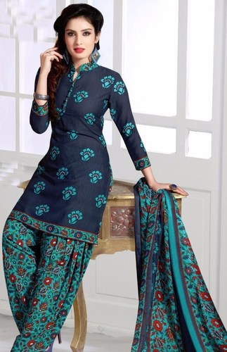 Blue Synthetic Printed Ethnic Salwar Suit