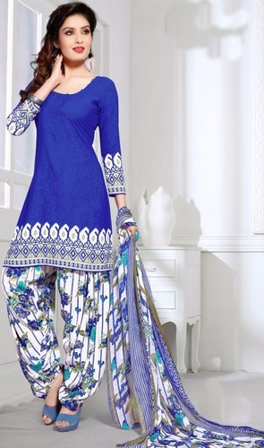 Blue Synthetic Printed Daily Wear Salwar Suit