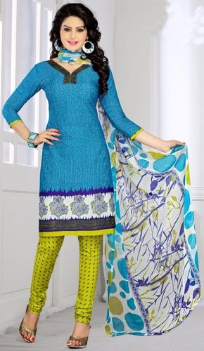 Blue Yellow Synthetic Printed Bollywood Salwar Suit